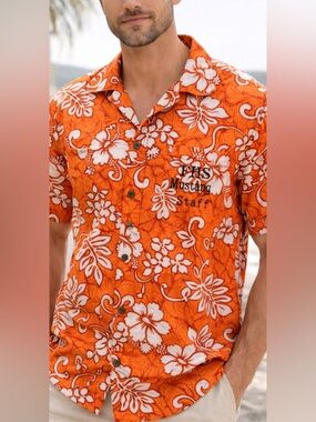 Aloha Republic Hawaiian Shirt Mens L Orange Floral 100% Cotton Made In Hawaii